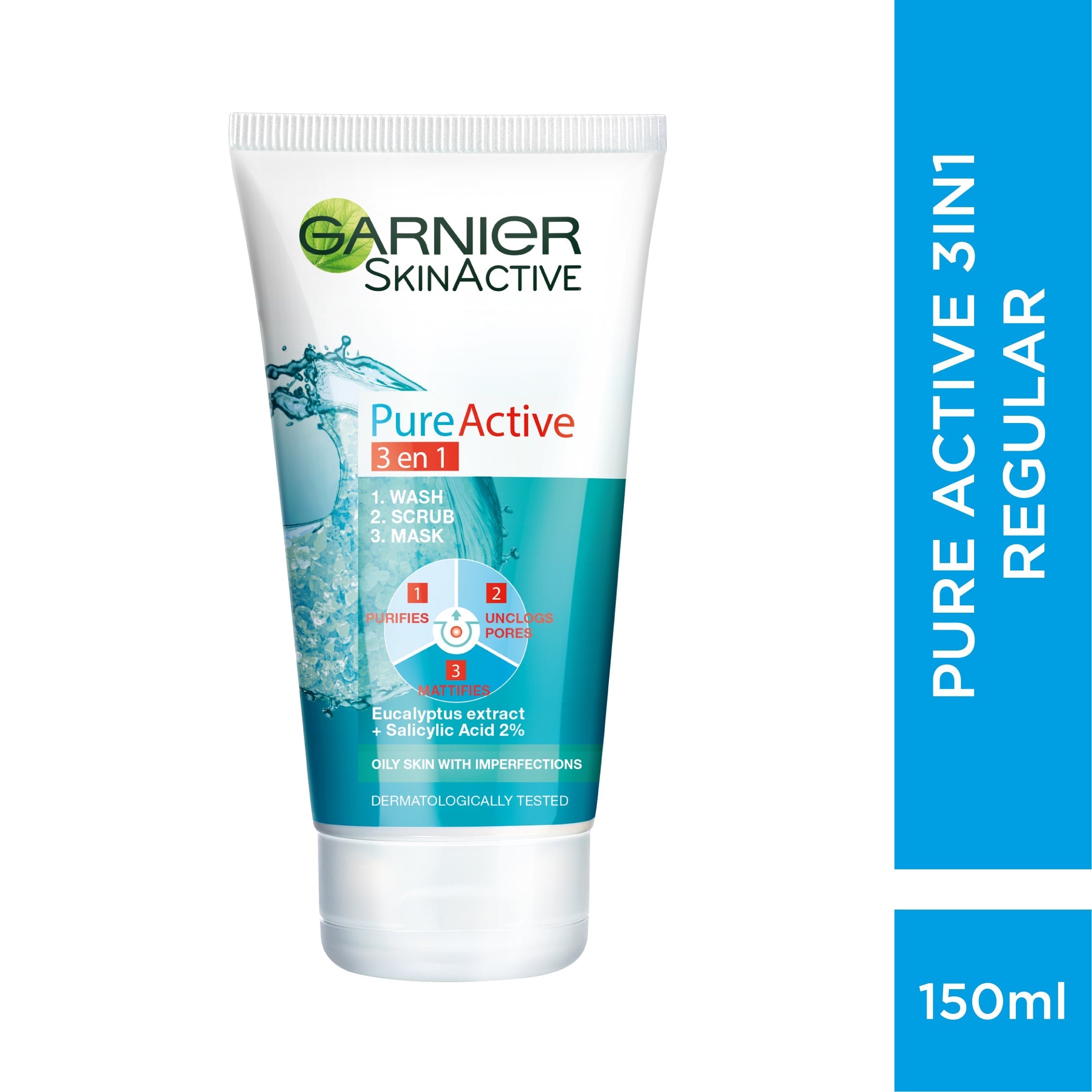 Garnier PureActive 3 in 1 Clay Mask Scrub Wash Oily Skin