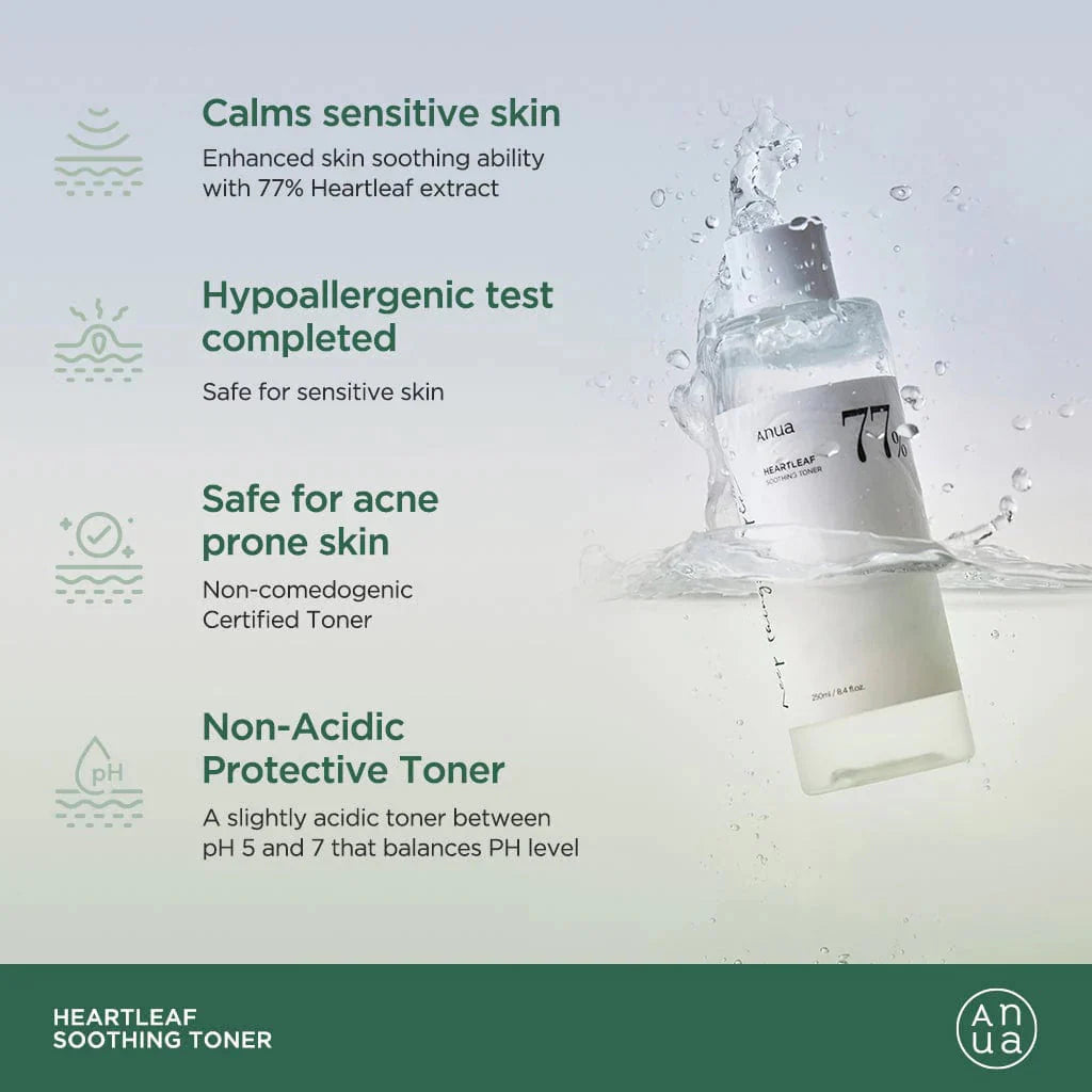 Anua Heartleaf 77% Soothing Toner 250ml – Calming, Hydrating & pH Balancing Korean Toner for Sensitive Skin