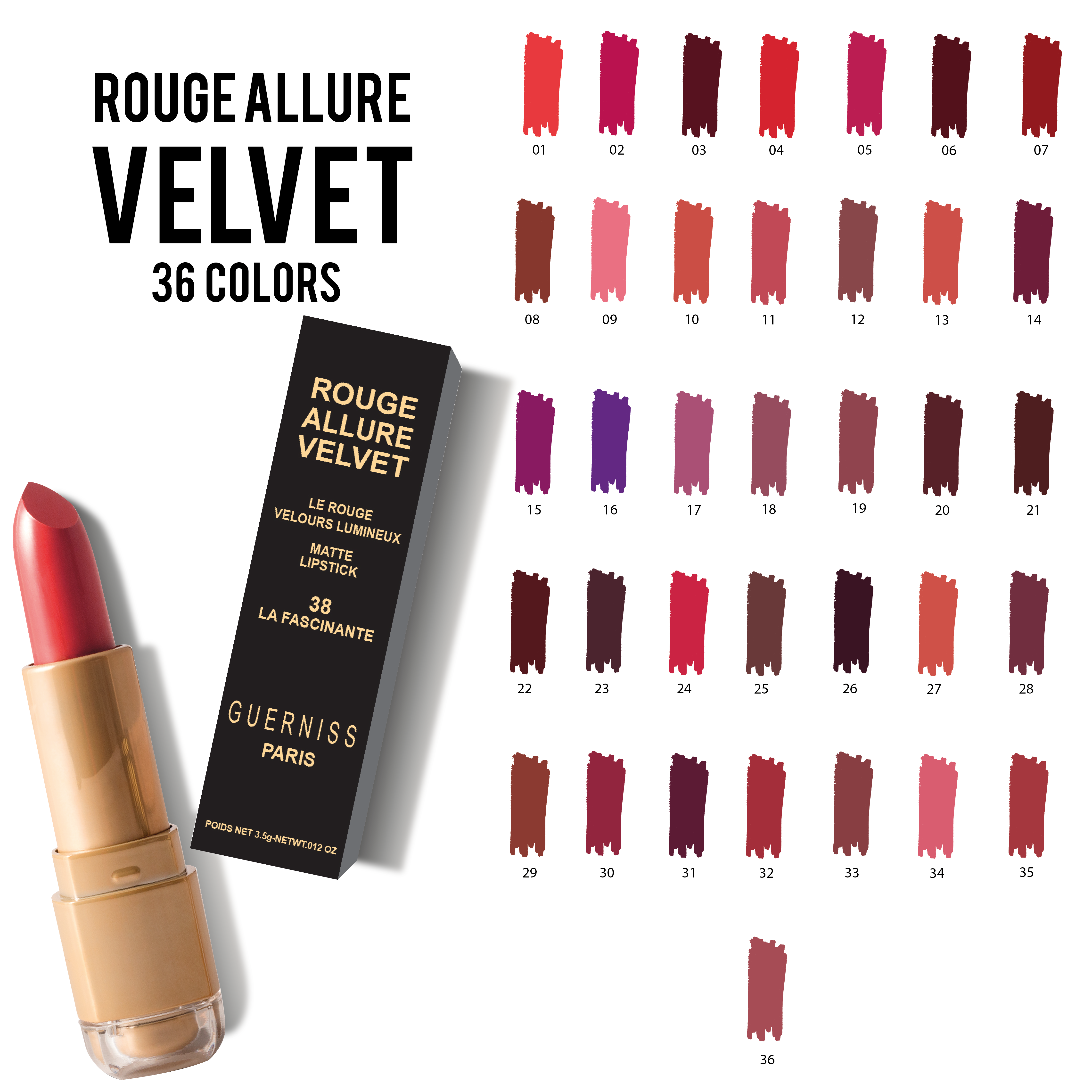 Guerniss Rouge Allure Velvet Matte Lipstick (BUY 1 GET 1)