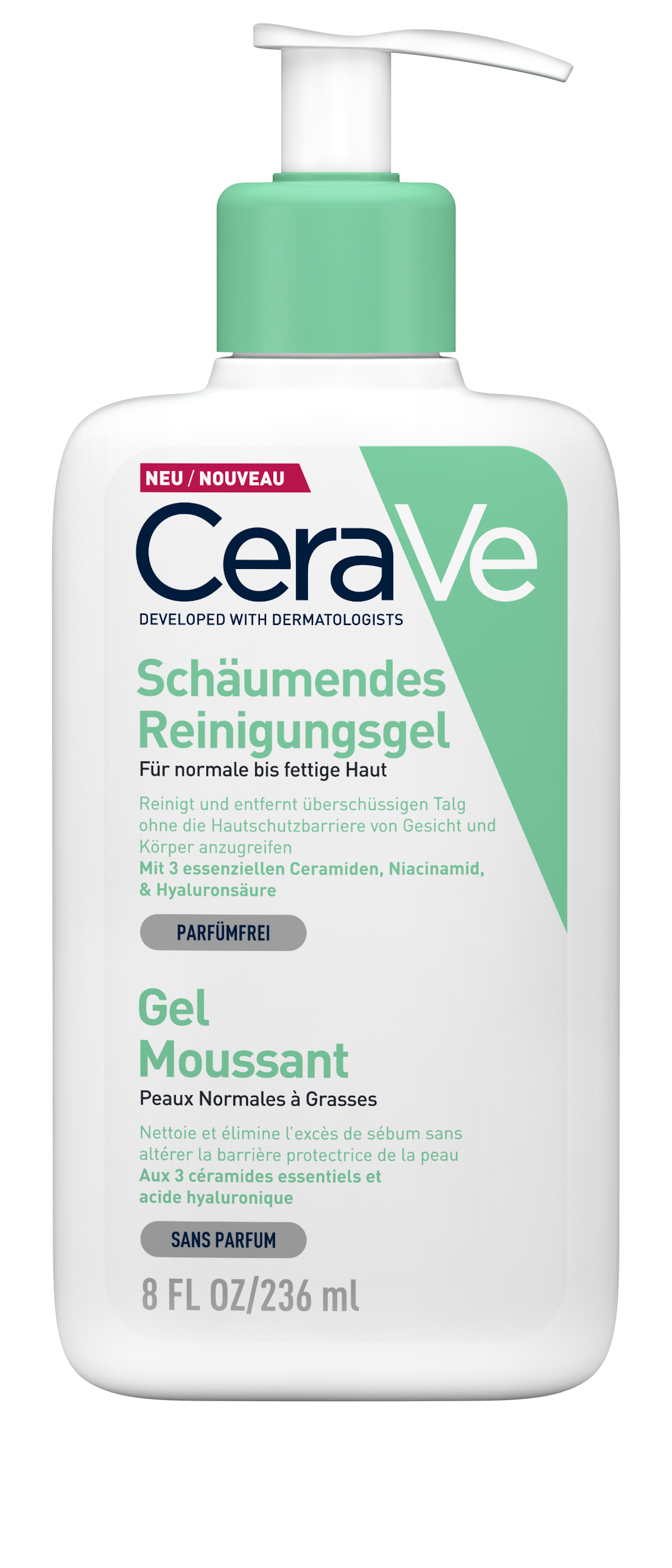 CeraVe Foaming Cleansing Gel for Face and Body, Normal to Oily Skin (Gel Moussant 236 ML)