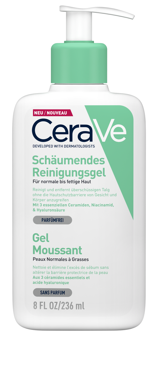 CeraVe Foaming Cleansing Gel for Face and Body, Normal to Oily Skin (Gel Moussant 236 ML)