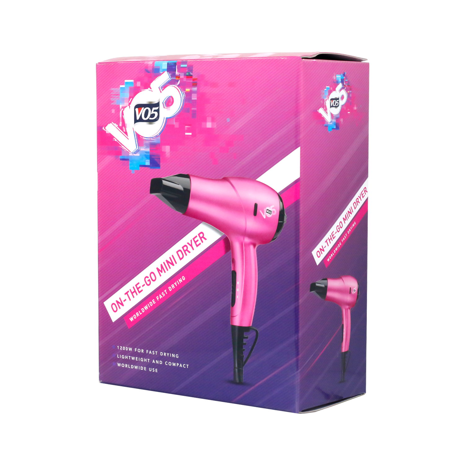 VO5 On-The-Go 1200W Mini Hair Dryer Pink 2500