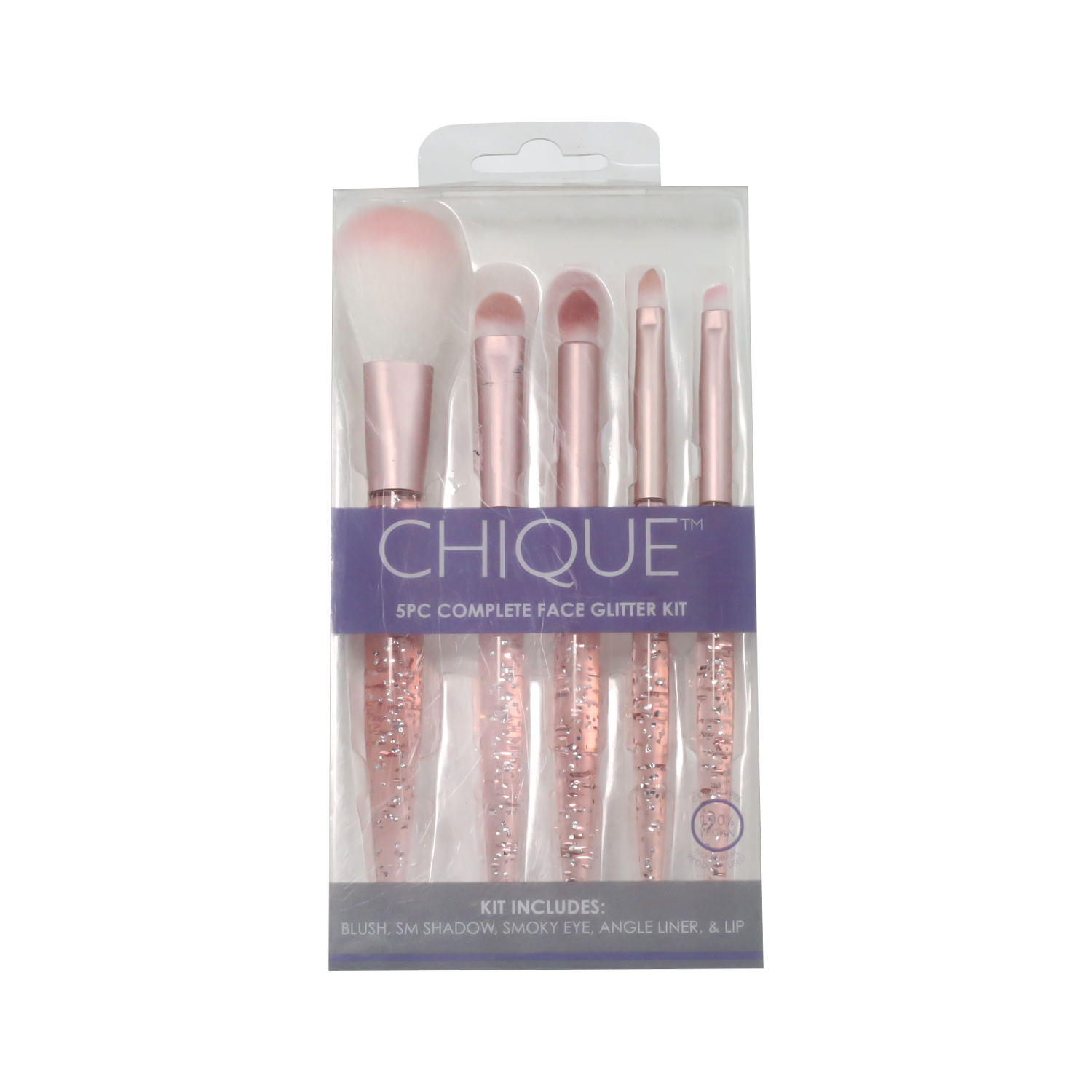 Chique Pink Glitter 5-Piece Face Brush Set