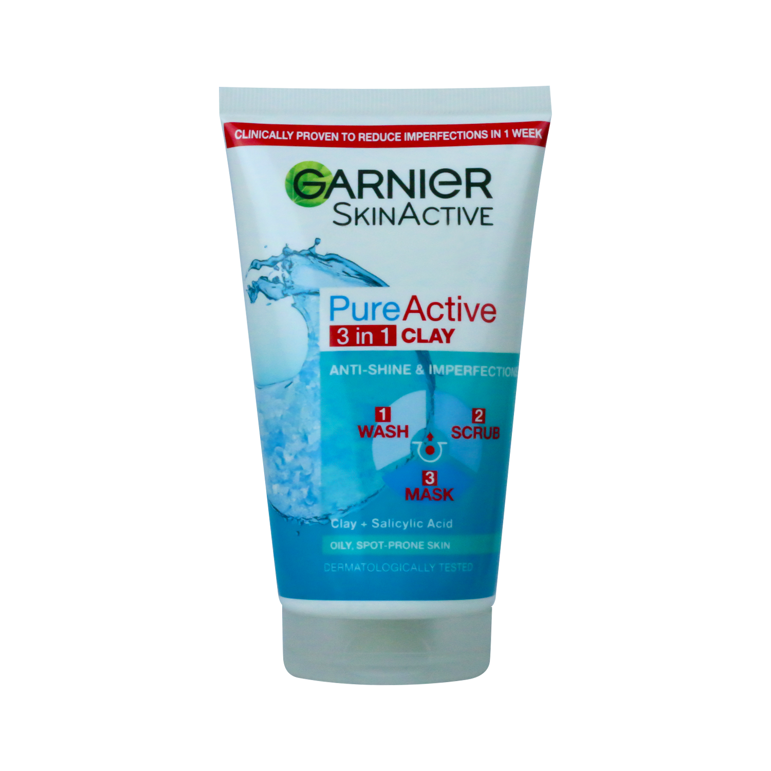 Garnier Pure Active 3-In-1 Clay Wash, Scrub & Mask 150ml