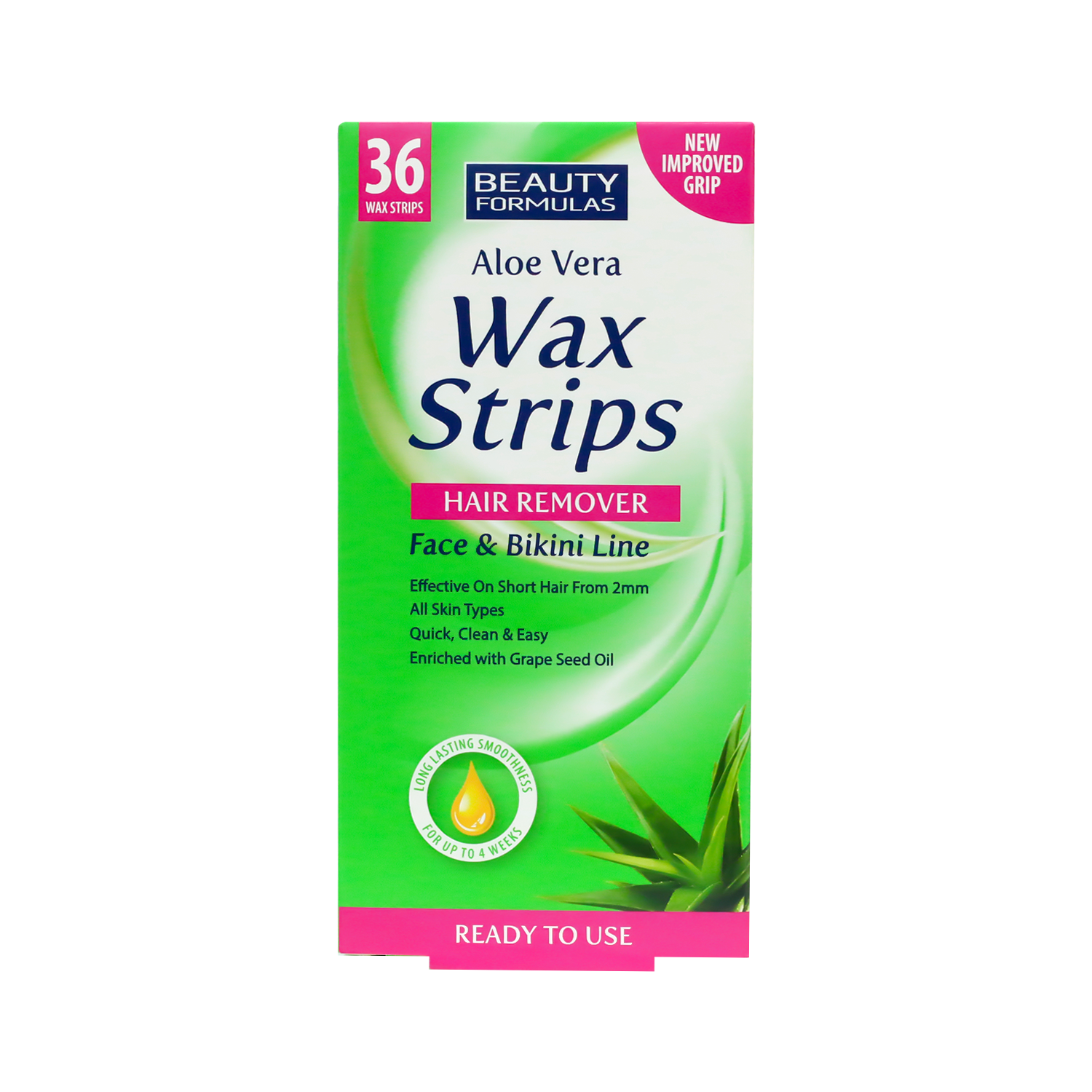 Beauty Formulas Aloe Vera Wax Strips x 36 - Face & Bikini Line Hair Removal