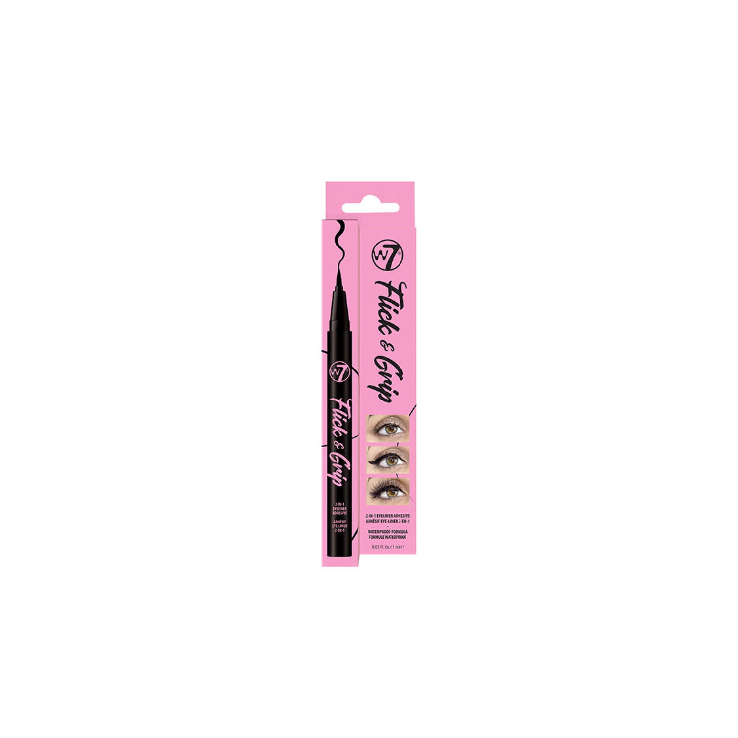 W7 Flick & Grip 2 in 1 Adhesive Eyeliner - Black 1ml
