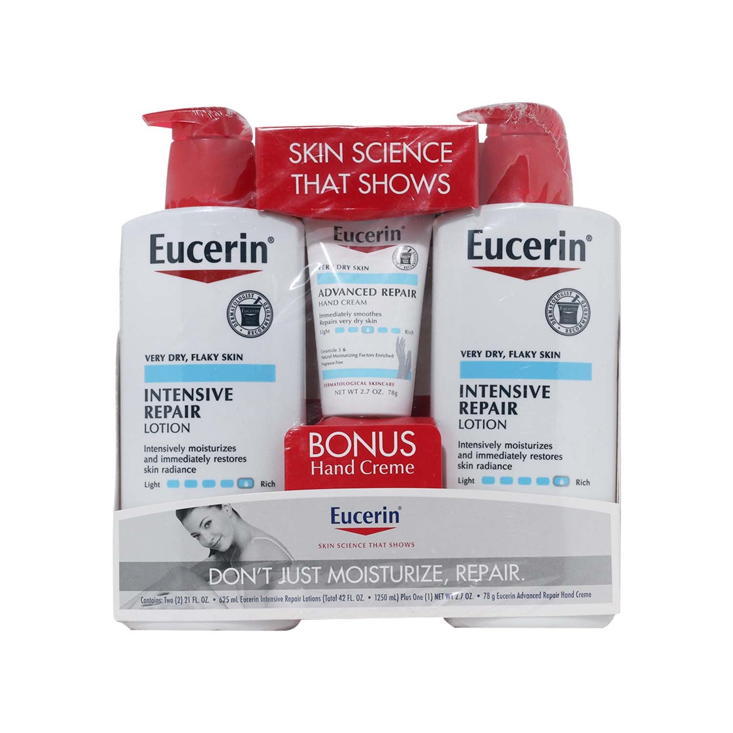 Eucerin Intensive Repair Lotion 625ml & Advanced Repair Hand Cream 78g (3Pcs Set)