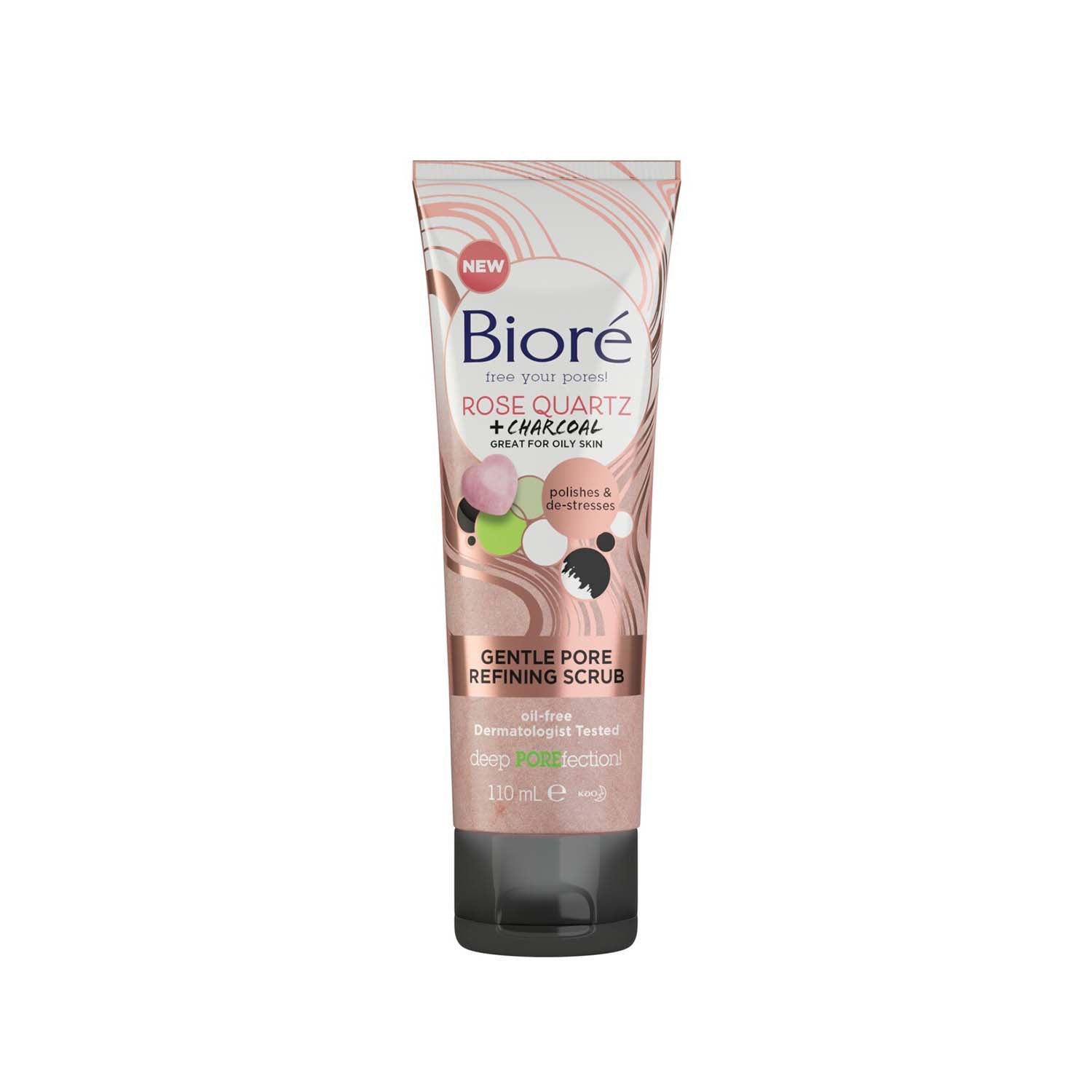 Biore Rose Quartz+ Charcoal Gentle Pore Refining Scrub 110ml